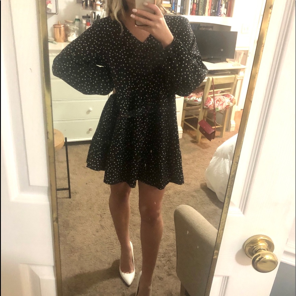 Black and white polkadot baby doll dress